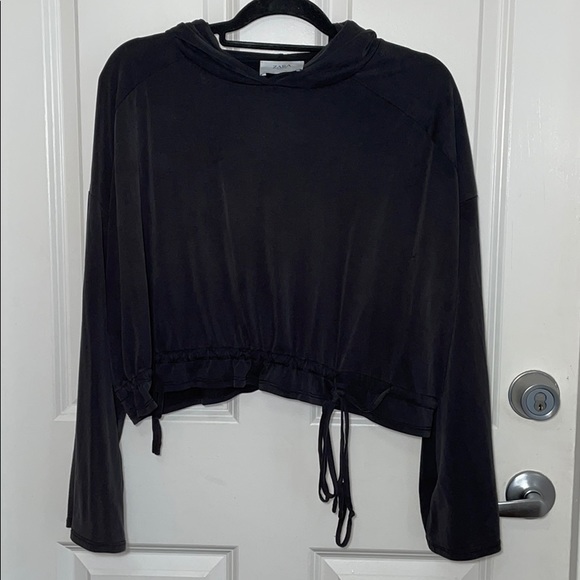 Zara Drawstring Hoodie Crop Top Gray - Picture 2 of 9